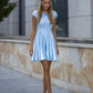 Blue knitted mini dress with stripes