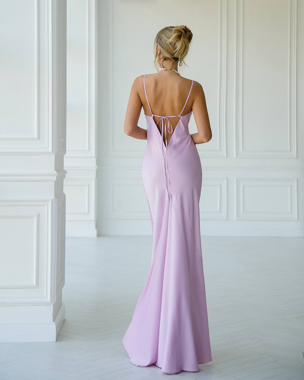 Lavender dress-combination with an open back 