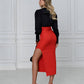 Red pencil skirt with a slit