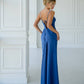 Blue dress-combination with an open back 