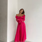 Raspberry satin maxi dress with slit