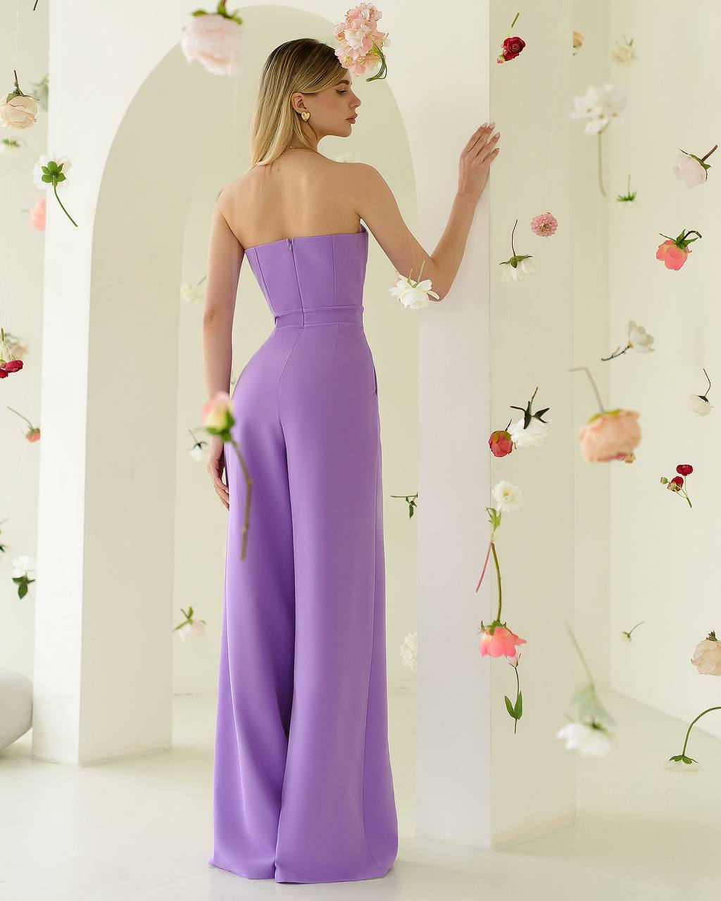 Purple corset jumpsuit with slits