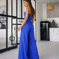 Blue corset jumpsuit with slits