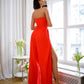 Coral corset jumpsuit with slits