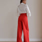 Red palazzo pants with a corset belt