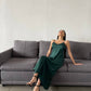 Emerald dress-combination maxi made of satin