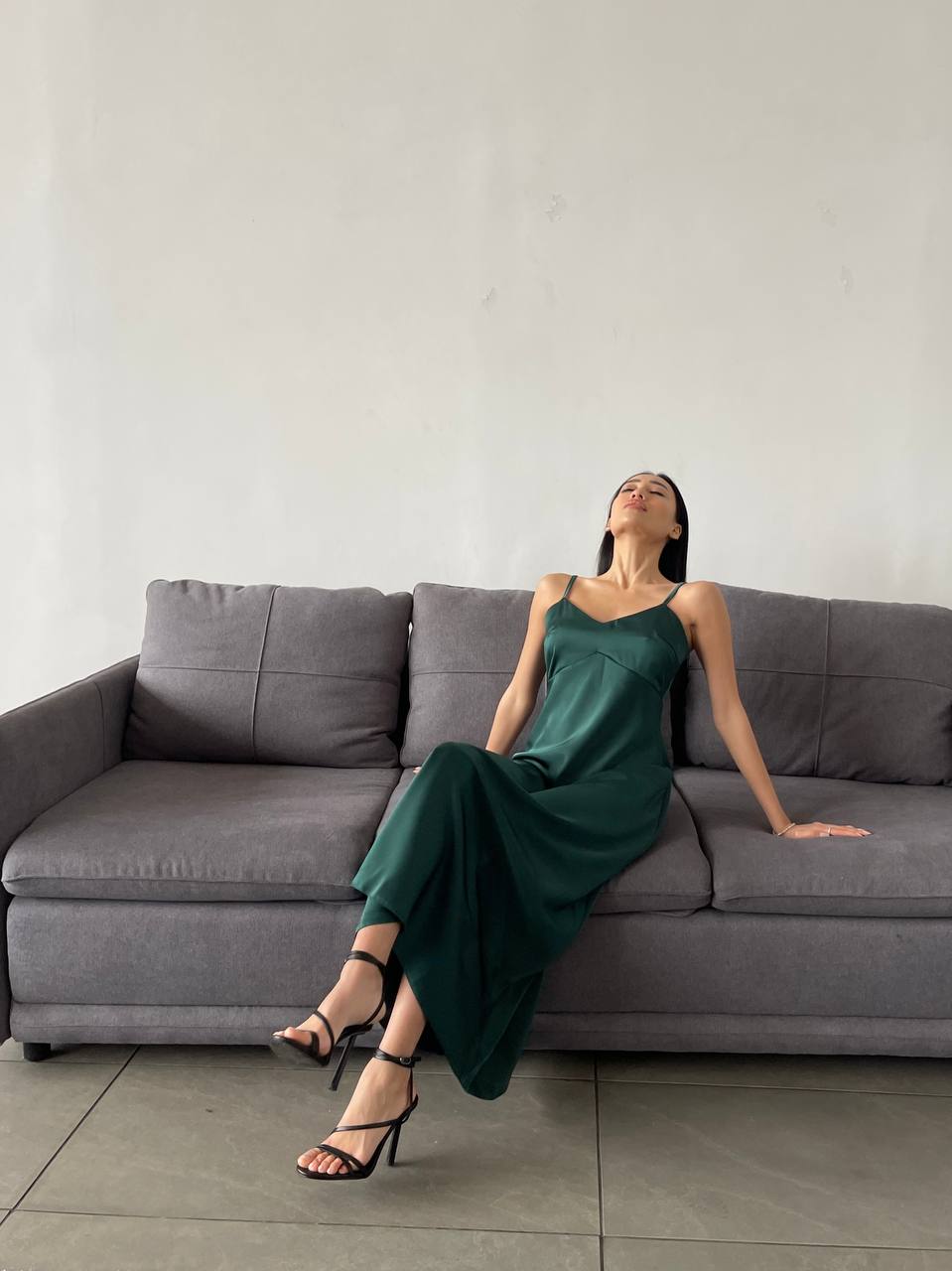 Emerald dress-combination maxi made of satin