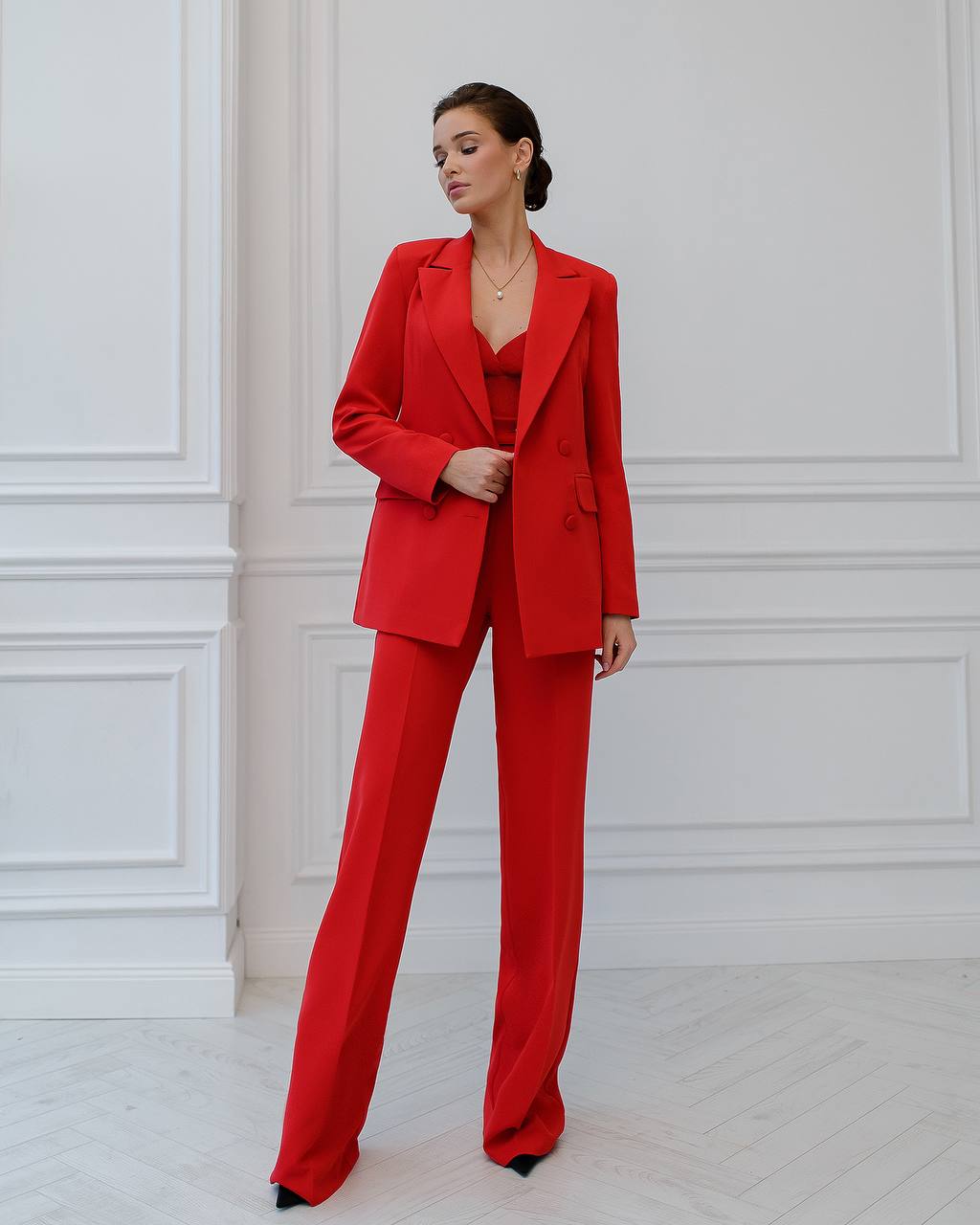 Red three-piece suit with a top