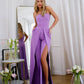 Purple corset jumpsuit with slits