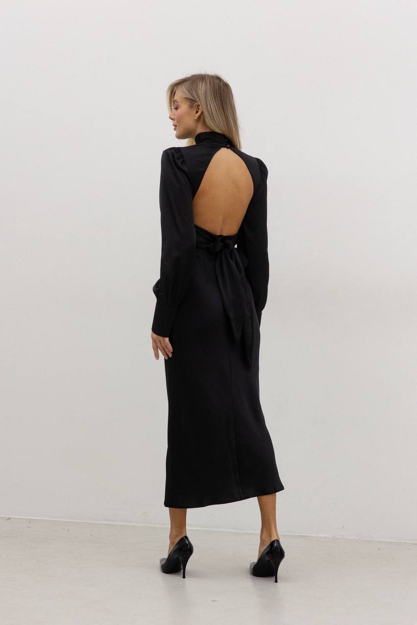 Black midi dress with bow and open back