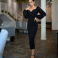 Black midi dress with voluminous sleeves 