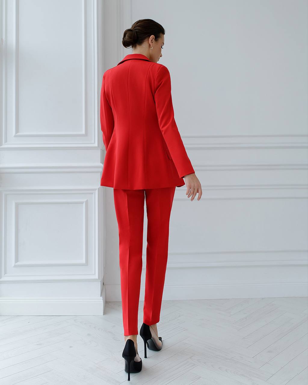 Red three-piece suit with vest