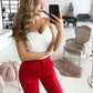 Red flared pants