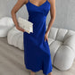 Blue dress-combination maxi made of satin