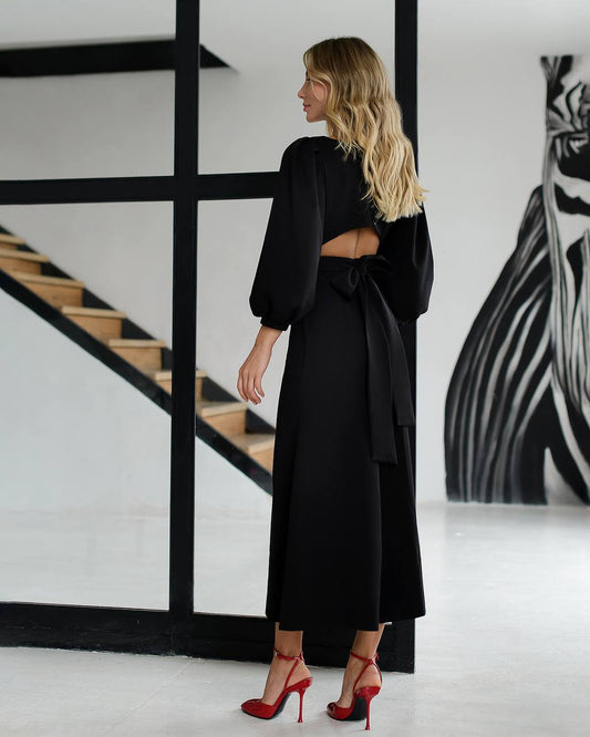 Black midi dress with an open back