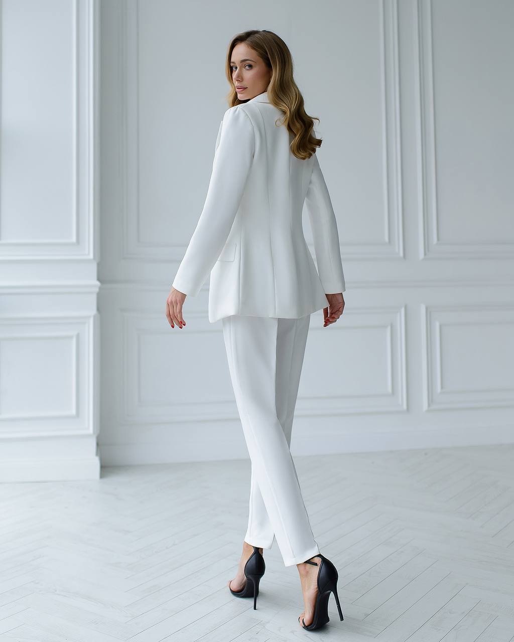 Three-piece milk suit with vest