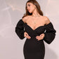 Black midi dress with voluminous sleeves 