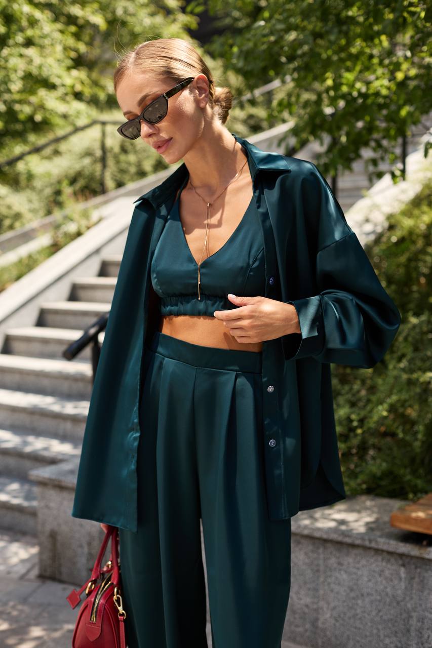 Emerald satin three piece suit