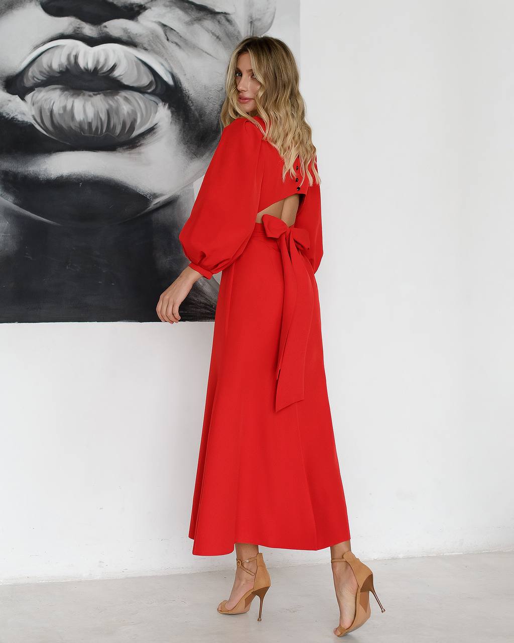 Red midi dress with an open back