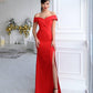 Red evening maxi dress with slit 