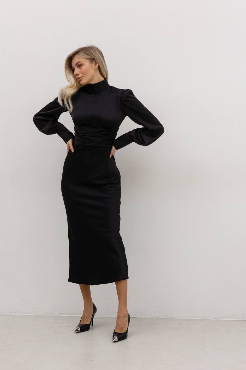 Black midi dress with bow and open back