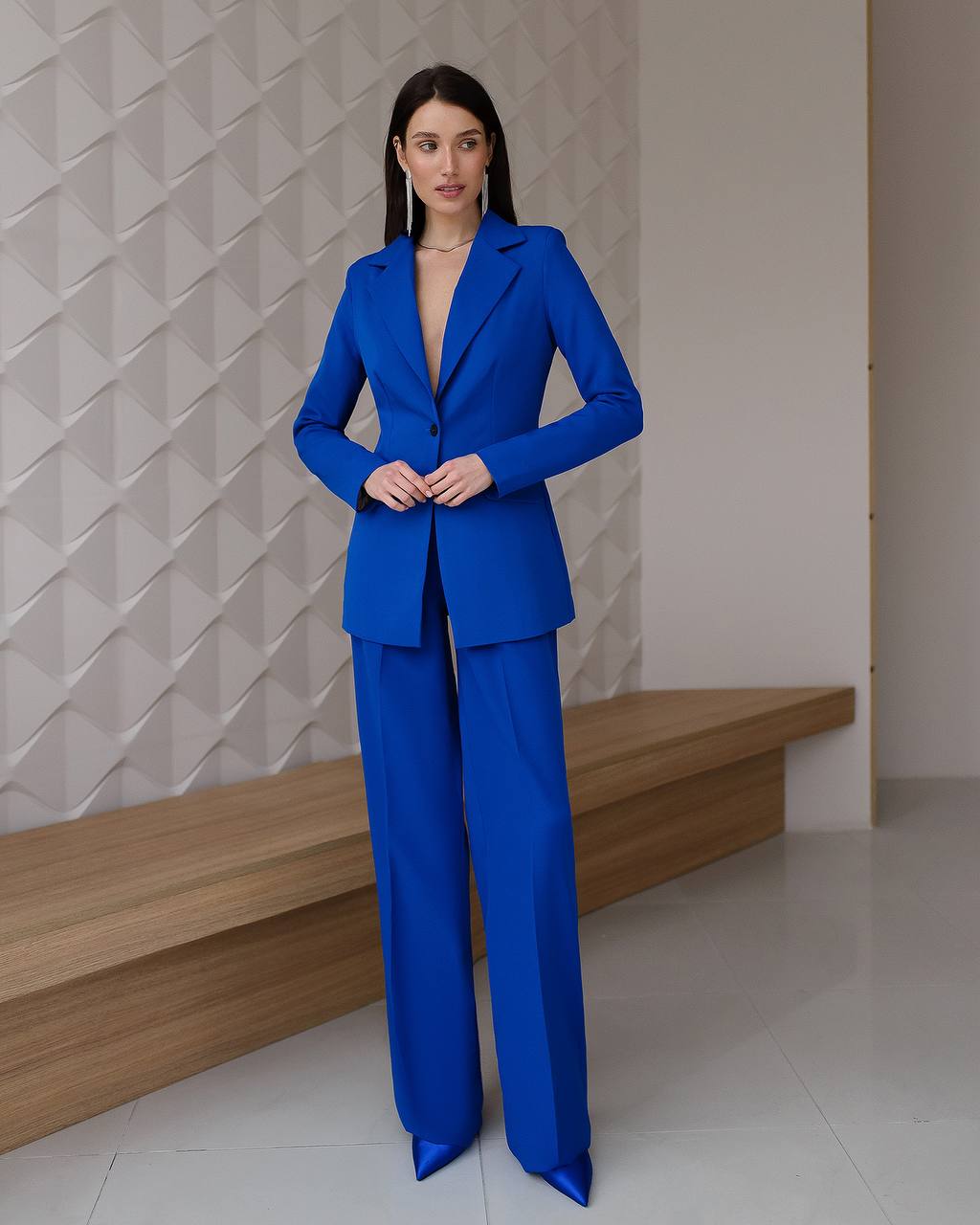 Blue suit with wide pants and belt included