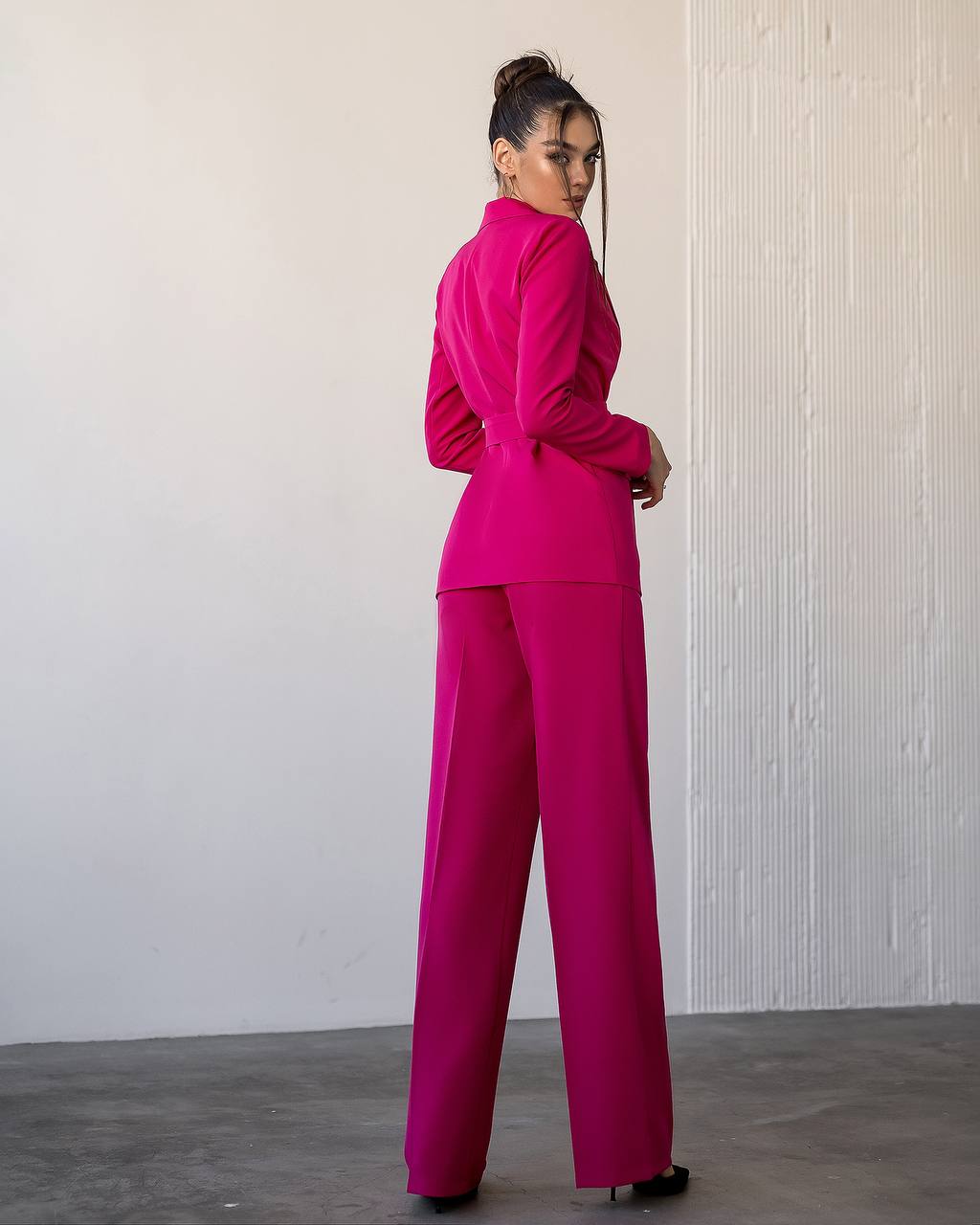 Crimson suit with wide trousers and belt included