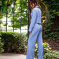 Blue suit crop jacket and pants with slits