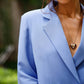 Blue suit crop jacket and pants with slits