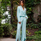 Crop jacket and pants suit with slits