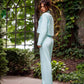 Crop jacket and pants suit with slits