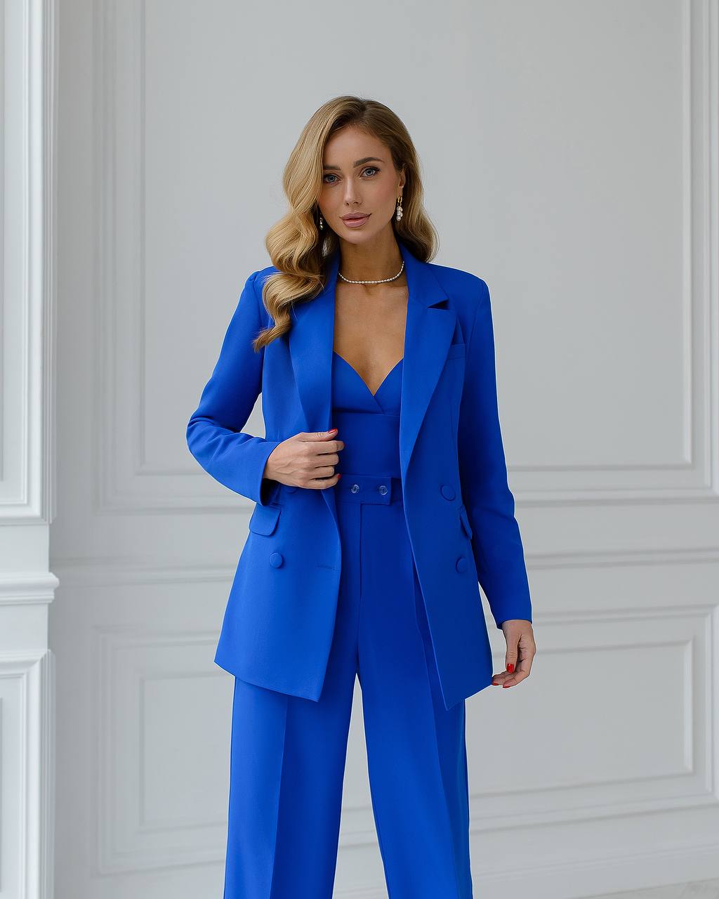 Blue three-piece suit with a top