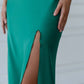 Green dress-combination maxi with a cut 