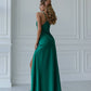 Green dress-combination maxi with a cut 