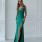 Green dress-combination maxi with a cut 