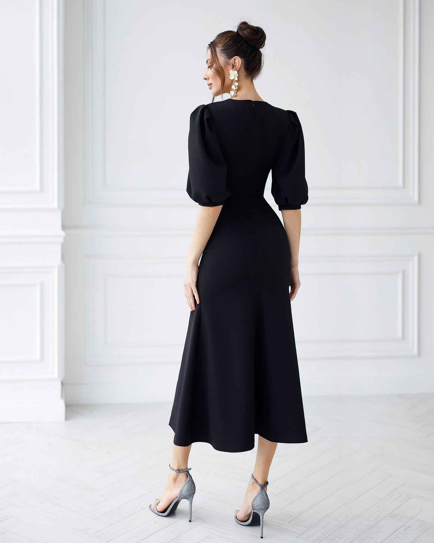 Black midi dress with slit