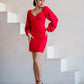 Red mini dress with voluminous sleeves 