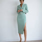 Suit crop jacket and skirt with slit