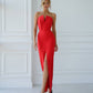 Red corset dress with a slit