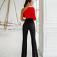 Black flared pants with a high fit