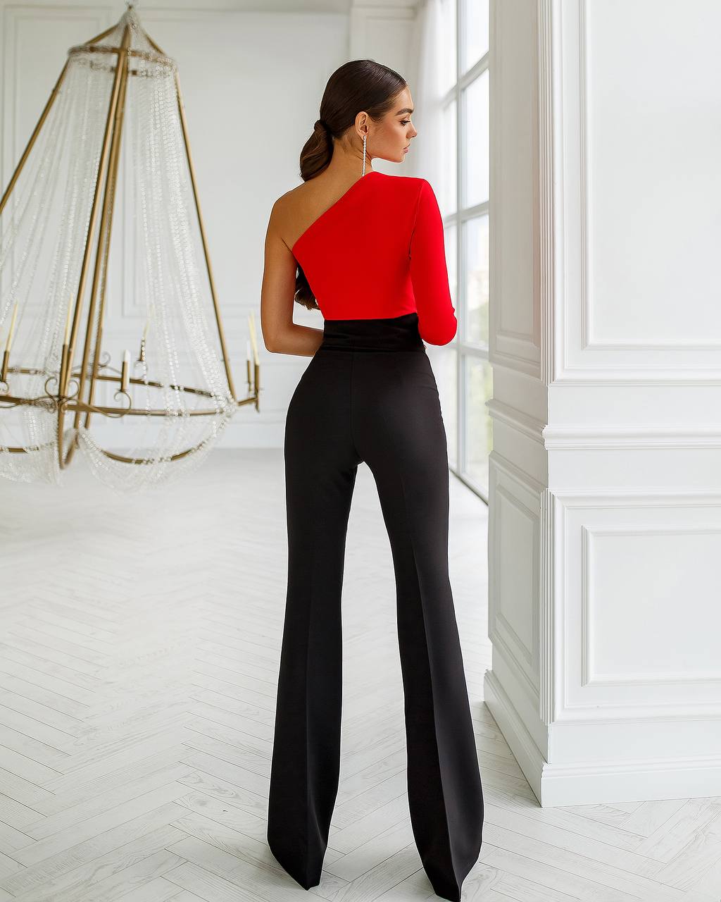 Black flared pants with a high fit