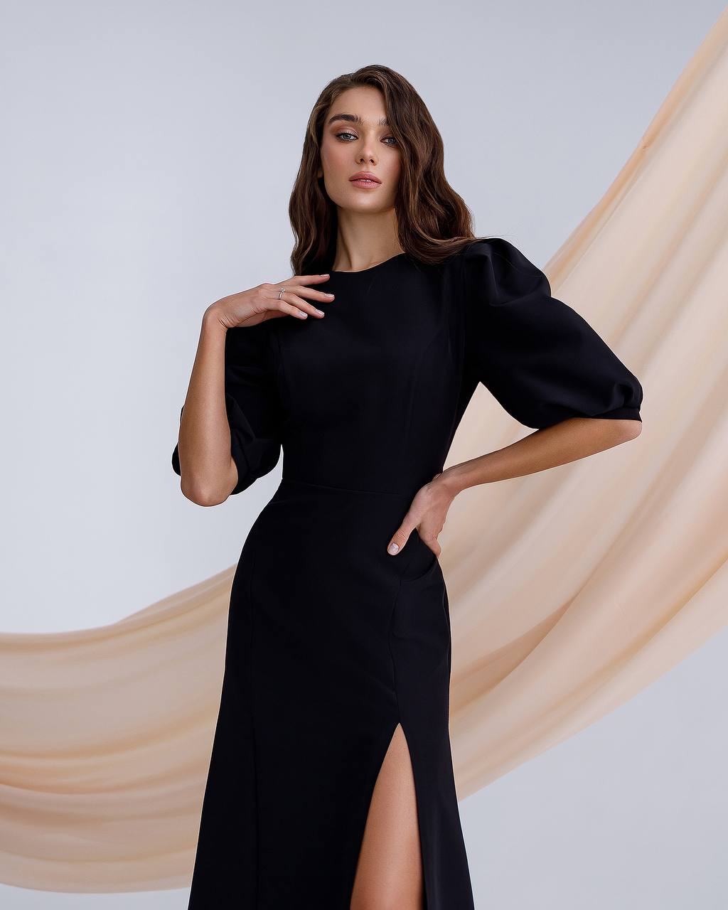 Black midi dress with slit