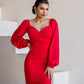 Red mini dress with voluminous sleeves 