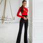 Black flared pants with a high fit