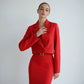 Red suit crop jacket and skirt with slit