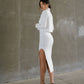 Milk suit crop jacket and skirt with slit