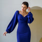 Blue mini dress with voluminous sleeves 