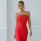 Red corset dress with a slit