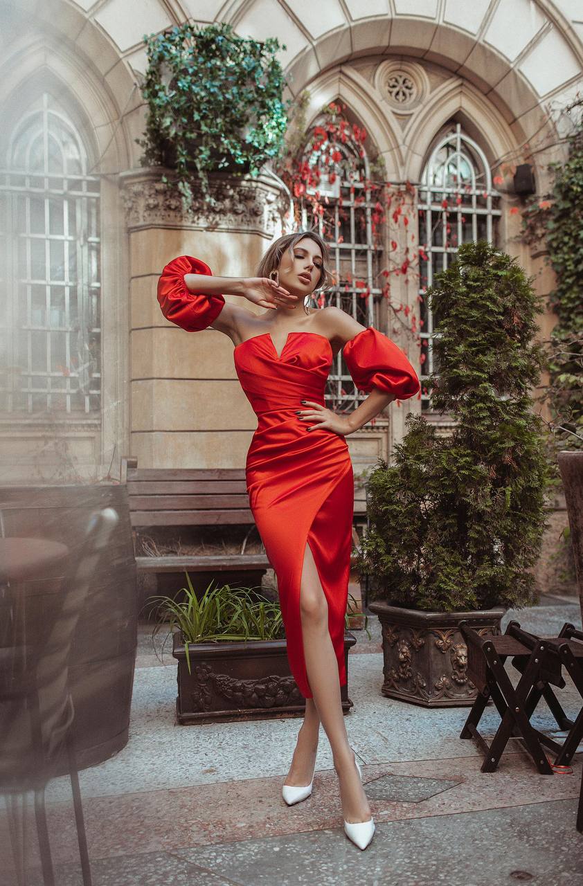 Red corset midi dress